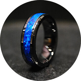 Blue Opal On Black Ceramic 6mm Ring (Ashes)