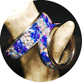 Titanium Opal Ring Set - Starry Night Blue Unicorn Purple