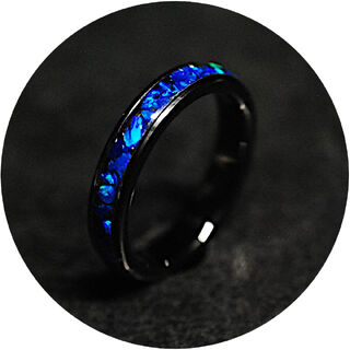 Black Ceramic Blue Opal Ring