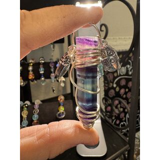 Banded Fluorite Crystal & Bangles In Silver Coated Copper