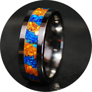 8mm Tungsten Opal Ring - Orange Fire & Blue Ice