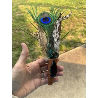 Large Peacock Feather & Gems Smudge Wand