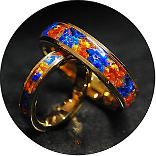 Gold Plated Tungsten Ring - Blue Ice Orange Fire Opal (Single Ring)
