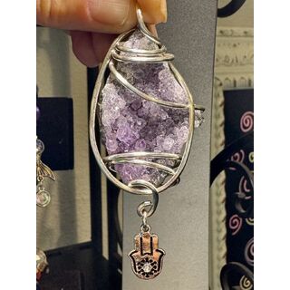 Amethyst Crystal & Bangle In Silver Coated Copper