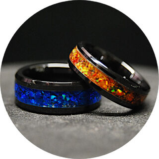 Ice & Fire Opal Rings - Black Ceramic