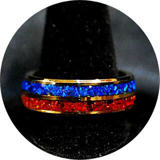 Orange Fire & Ice Blue Opal Ring  - Tungsten Gold