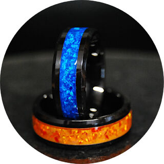 Blue Ice & Orange Fire Opal Rings - Yin Yang