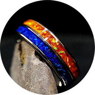 Orange Fire & Ice Blue Opal Ring  - Titanium 8mm