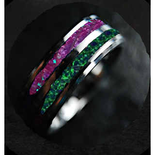 8mm Emerald Green & Pink Orchids Opal Ring Set