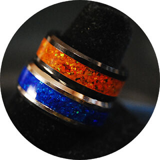 Blue & Orange Opal Rings SS & Black Ceramic 8mm