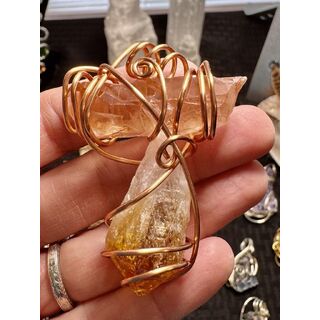 Orange Quartz & Citrine Crystal In Copper