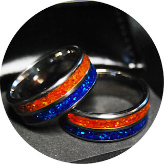Blue Ice & Orange Fire Opal Rings - Stainless Steel